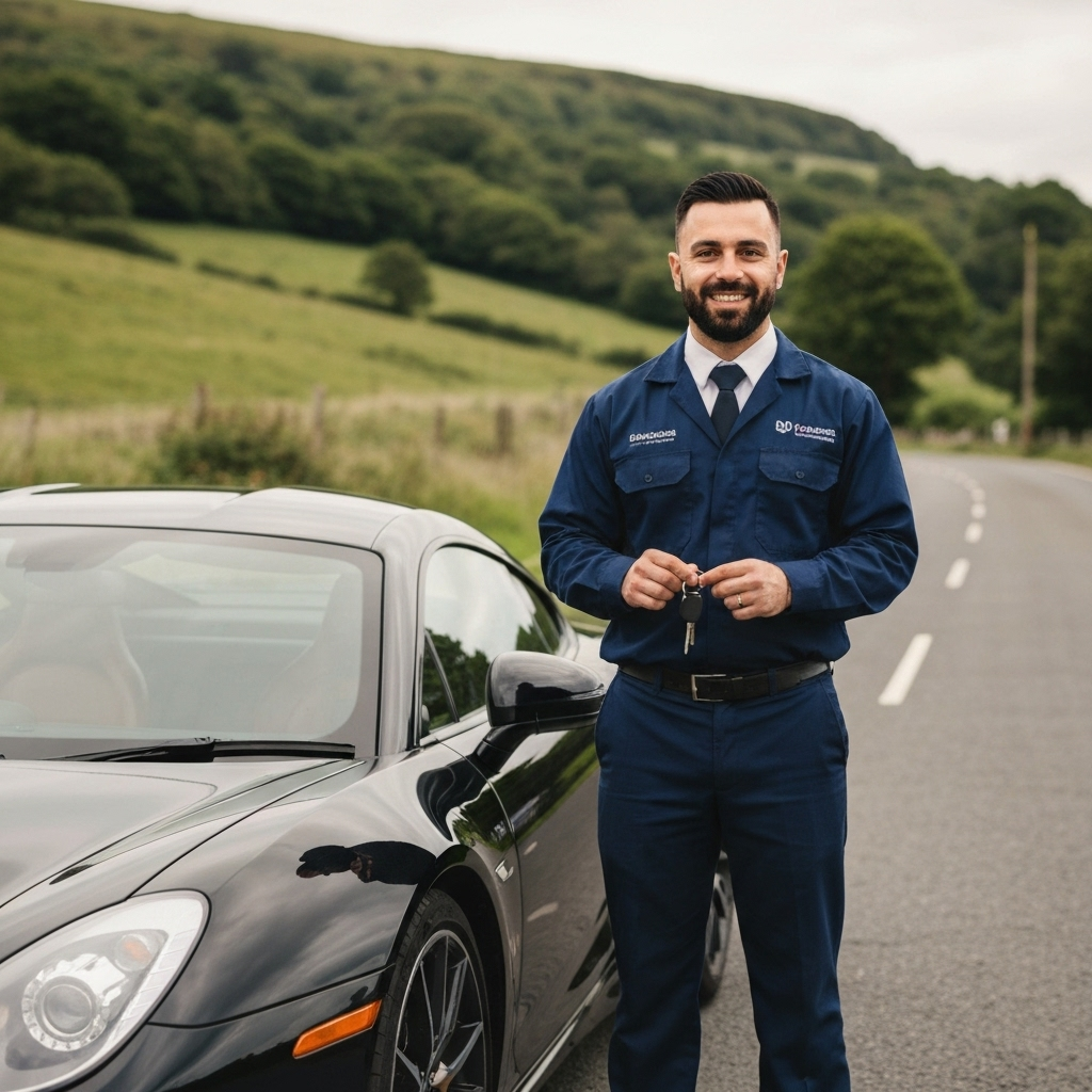 Professional car transport driver with keys